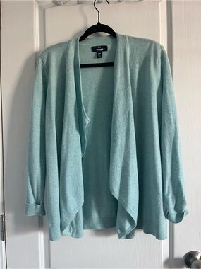 Lands' End 100% Cashmere Mint Open-Front Draped Cardigan
